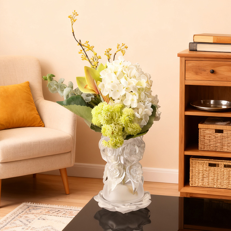 ロストワックス鋳造法ガラス ホームインテリア クリスタルガラス花瓶「ローズ花瓶」