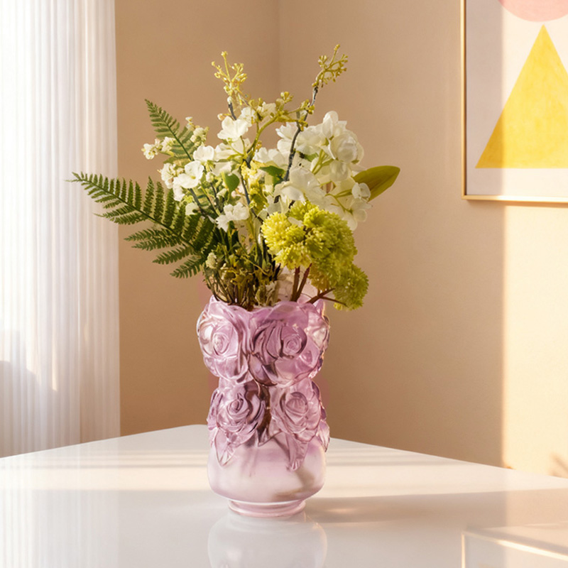 ロストワックス鋳造法ガラス ホームインテリア クリスタルガラス花瓶「ローズ花瓶」