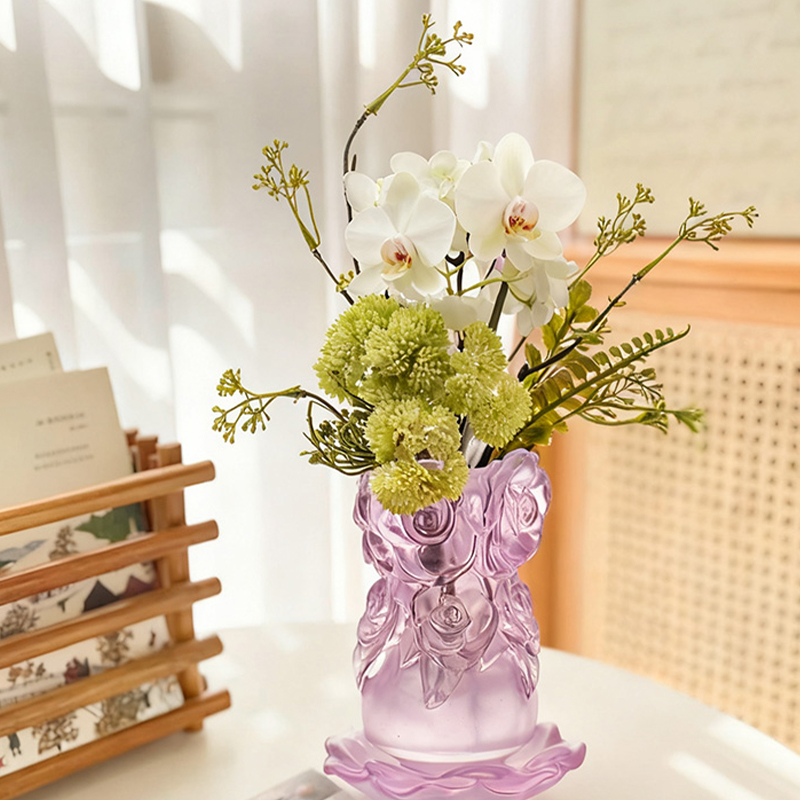 ロストワックス鋳造法ガラス ホームインテリア クリスタルガラス花瓶「ローズ花瓶」