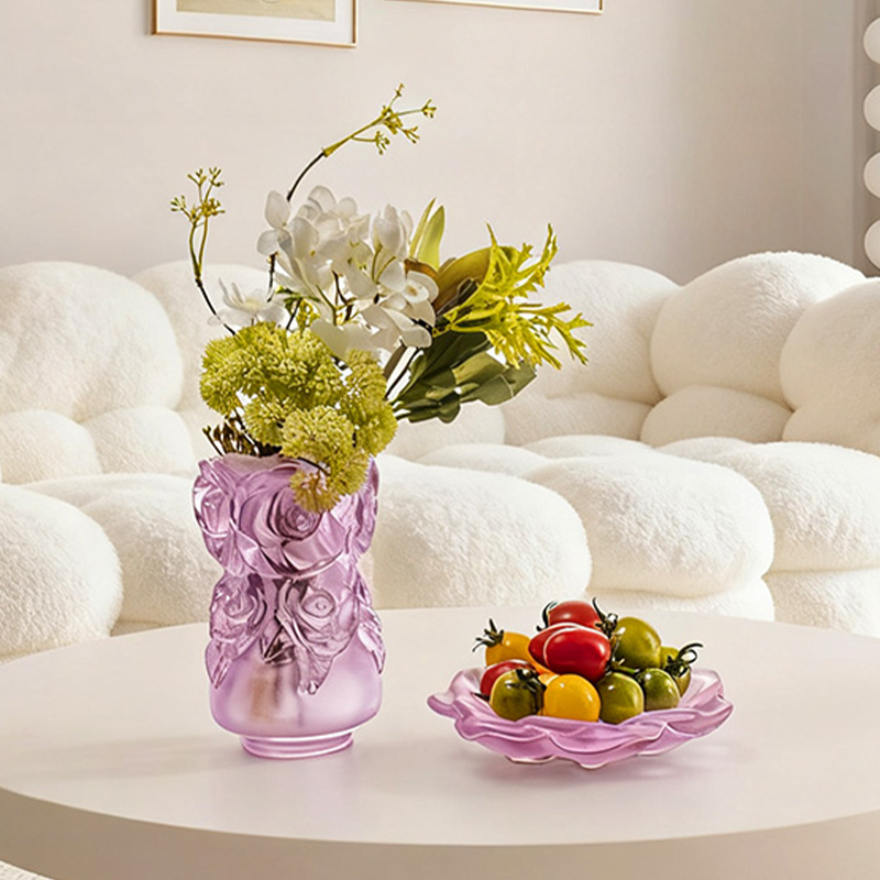 ロストワックス鋳造法ガラス ホームインテリア クリスタルガラス花瓶「ローズ花瓶」