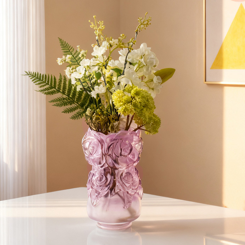 ロストワックス鋳造法ガラス ホームインテリア クリスタルガラス花瓶「ローズ花瓶」