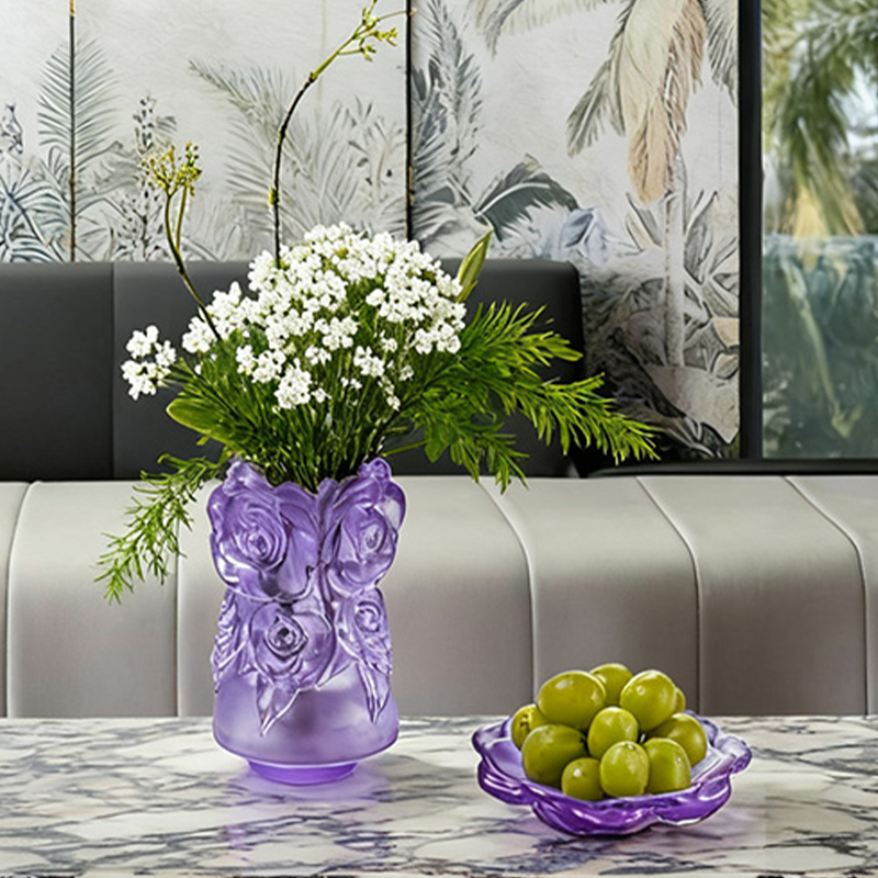 ロストワックス鋳造法ガラス ホームインテリア クリスタルガラス花瓶「ローズ花瓶」