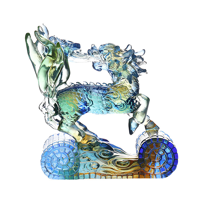 ウィズダムキリン ブルーアンバーグリーン カラーガラスクリスタルオーナメント