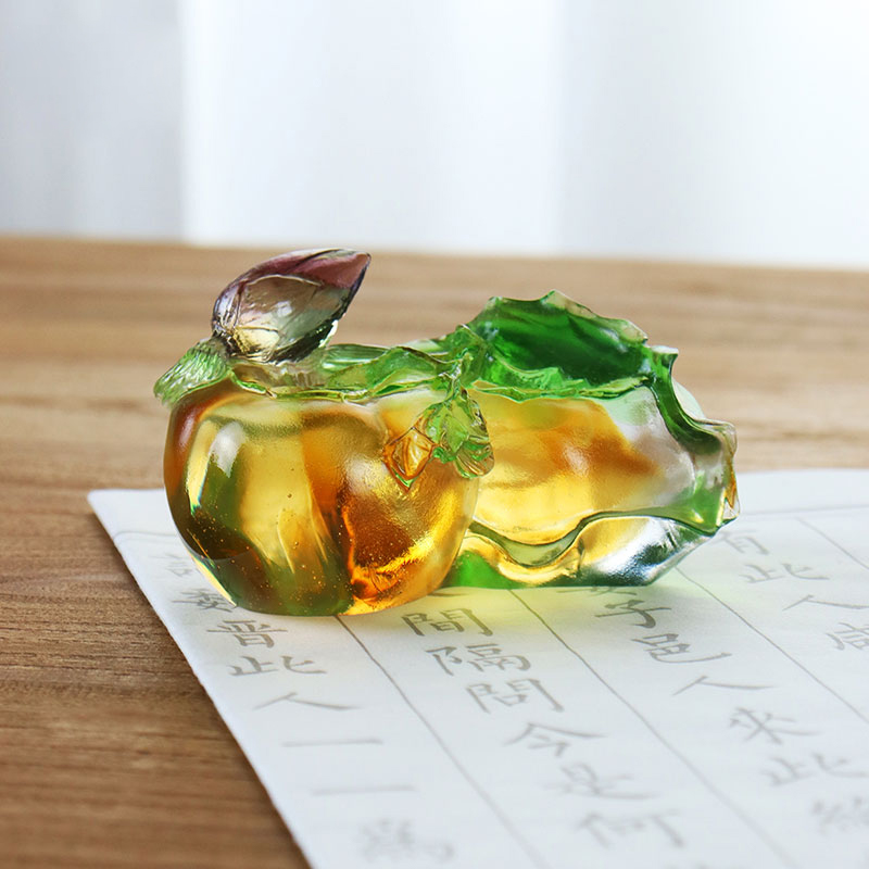 柿形カラークリスタルガラス彫刻置物