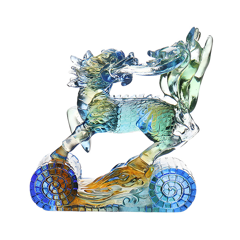 ウィズダムキリン ブルーアンバーグリーン カラーガラスクリスタルオーナメント