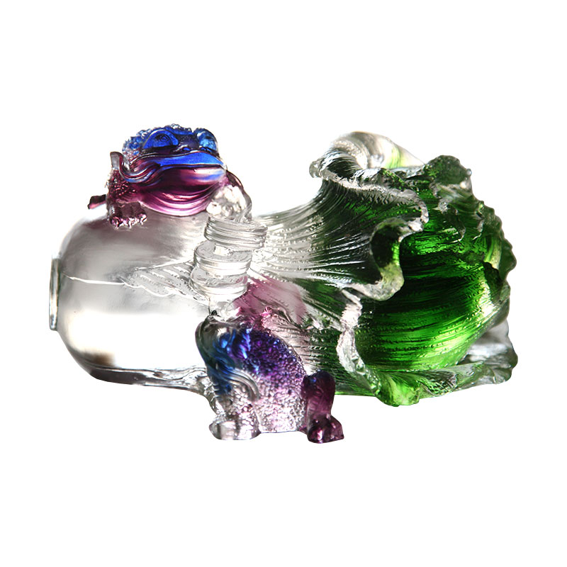 クリスタルガラスゴールデンヒキガエルの彫刻の装飾品