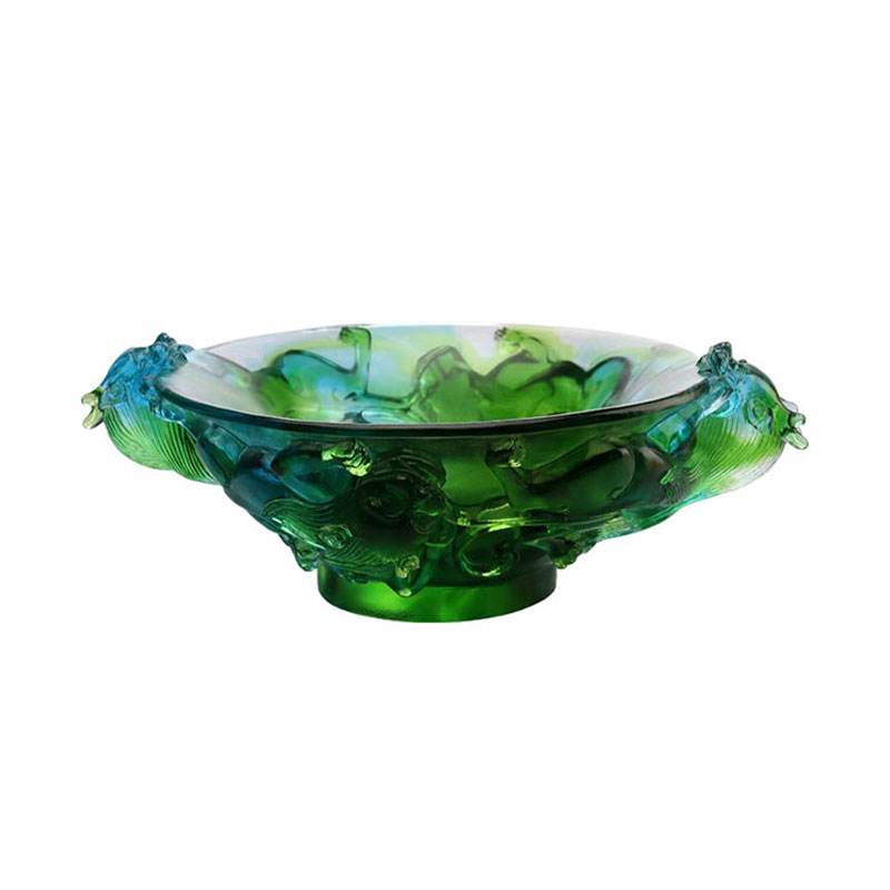 透明なグリーンガラスのフルーツプレート