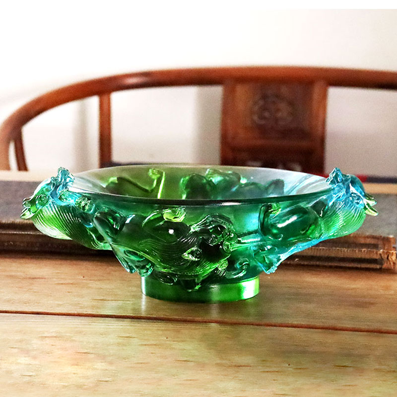 透明なグリーンガラスのフルーツプレート