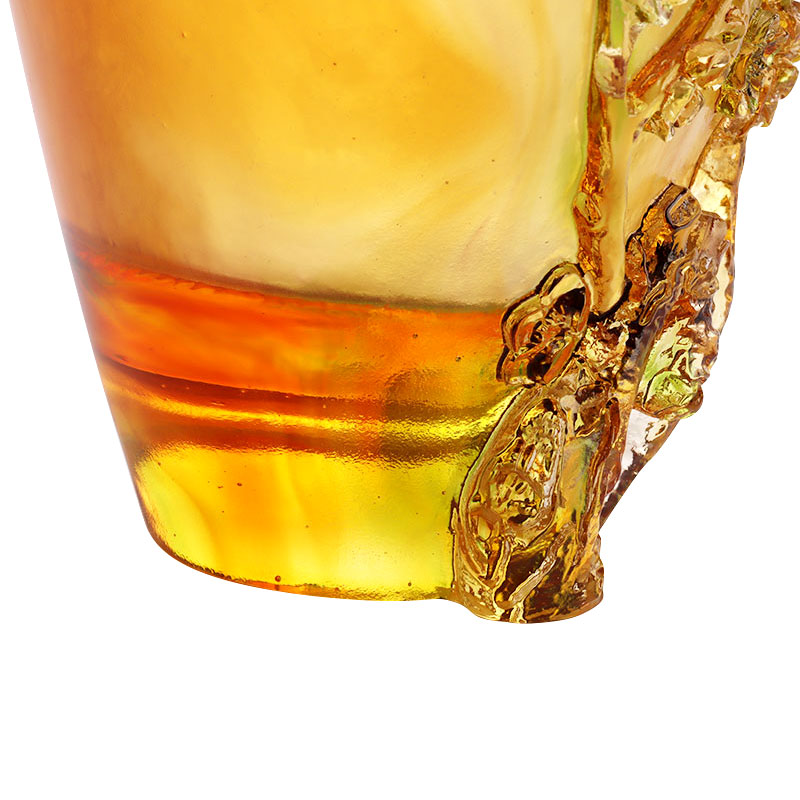 ホームデコレーション梅の花彫刻デザイン琥珀ガラス花瓶