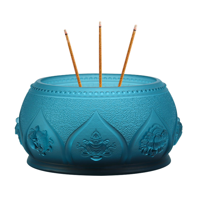 ロイヤルブルー 八吉祥仏具 クリスタルガラス製お供え物