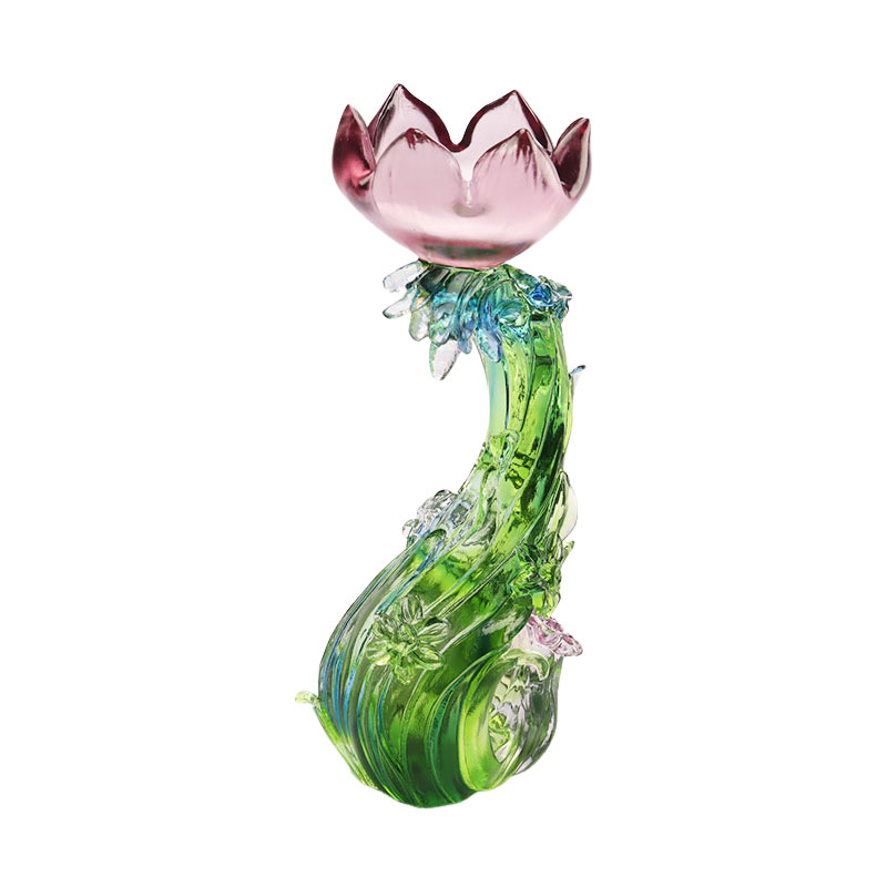 クリスタルガラスの蓮型燭台