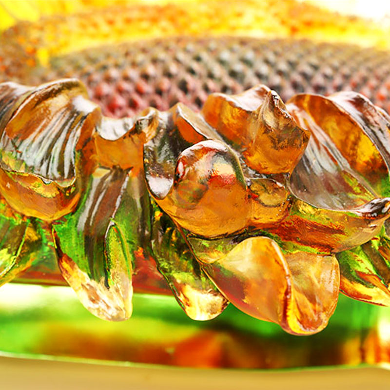 ひまわりの形の色釉ガラスのフルーツトレイ