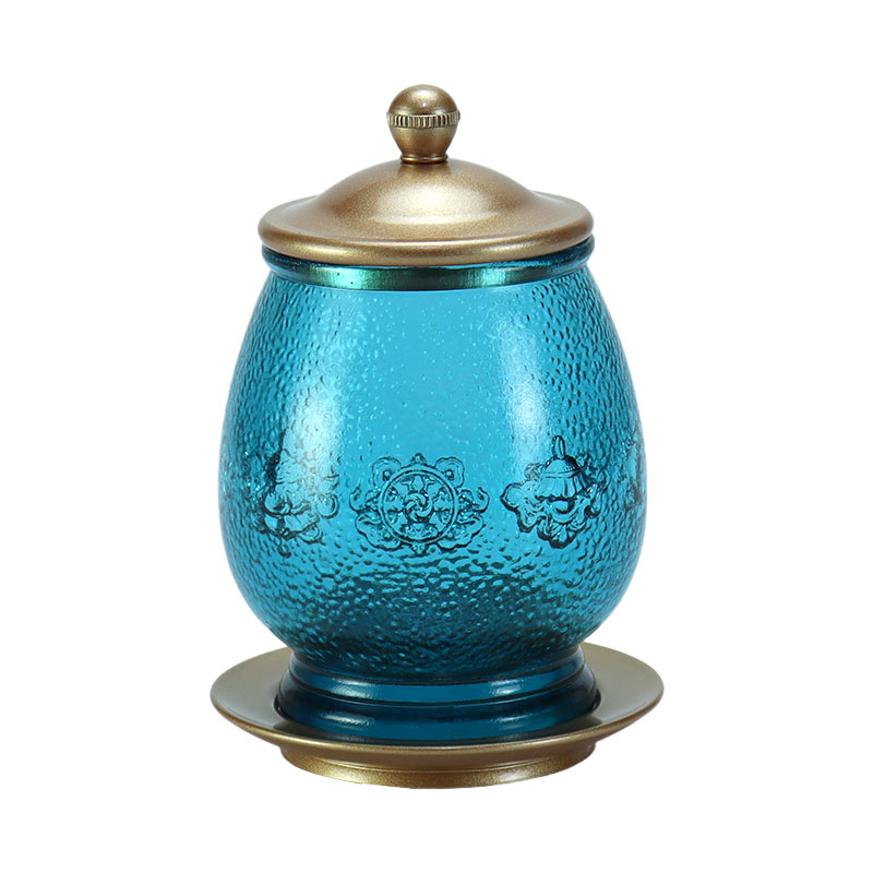 ロイヤルブルー 八吉祥仏具 クリスタルガラス製お供え物