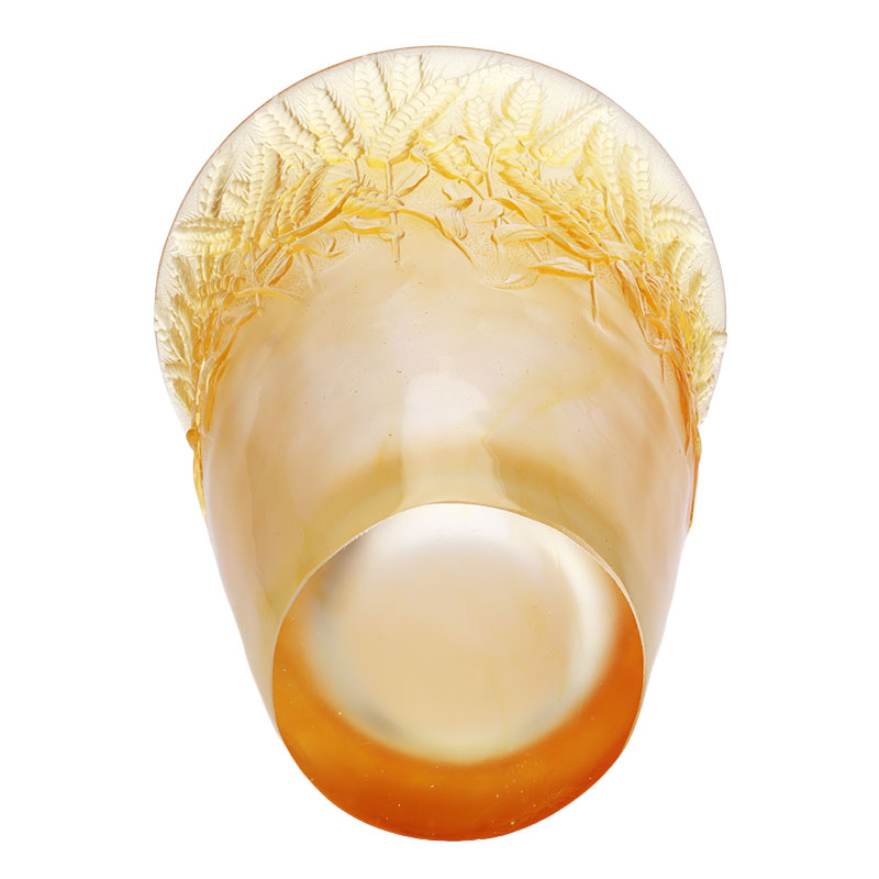 小麦の穂を型押しした琥珀色のガラス花瓶