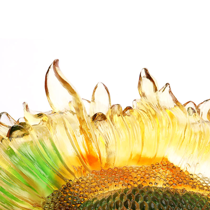 ひまわりの形の色釉ガラスのフルーツトレイ