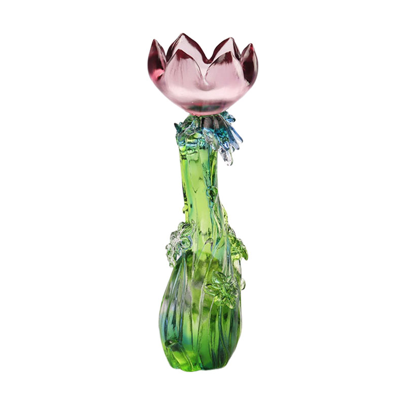 クリスタルガラスの蓮型燭台