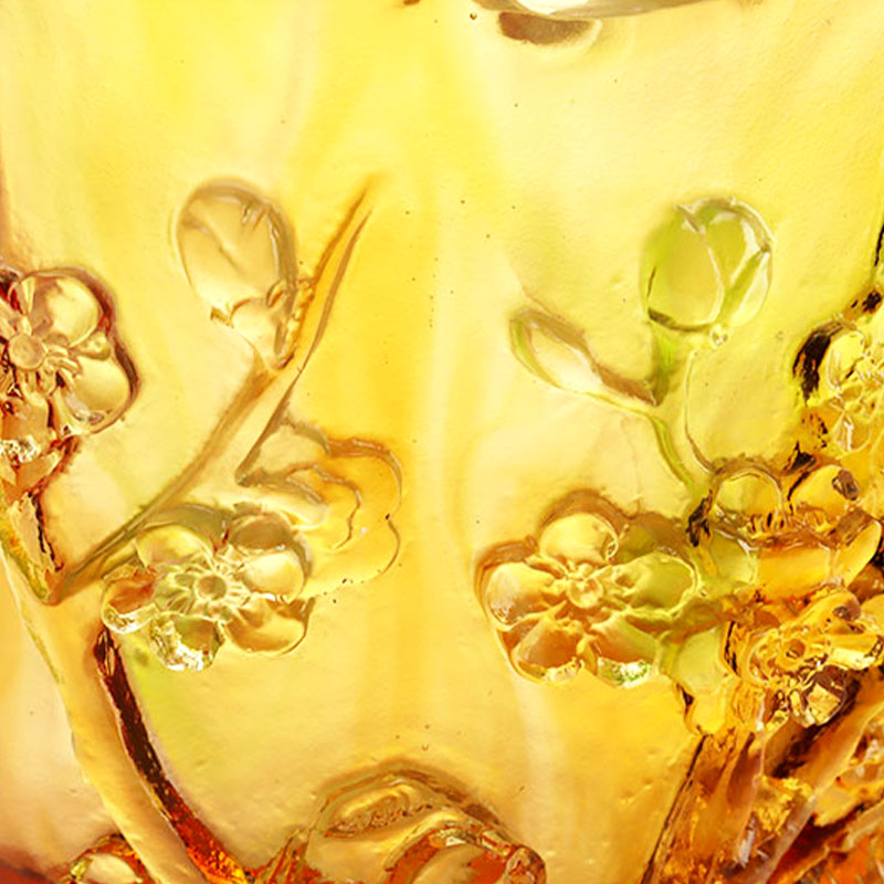 ホームデコレーション梅の花彫刻デザイン琥珀ガラス花瓶