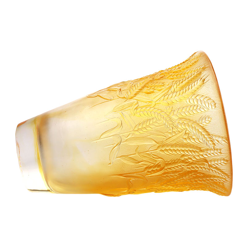 小麦の穂を型押しした琥珀色のガラス花瓶