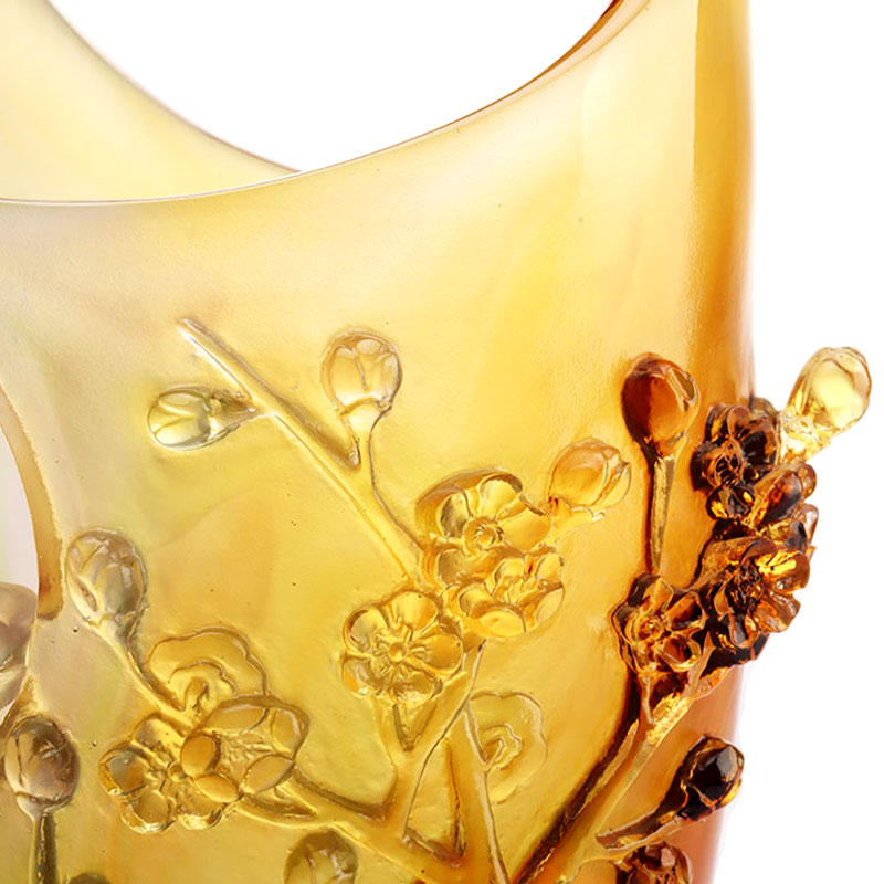 ホームデコレーション梅の花彫刻デザイン琥珀ガラス花瓶