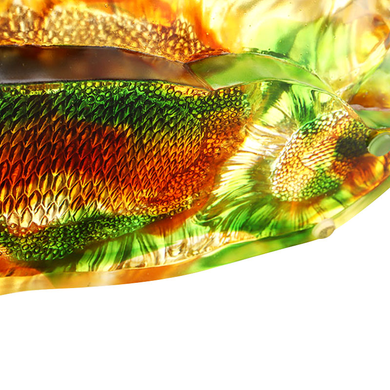 ひまわりの形の色釉ガラスのフルーツトレイ