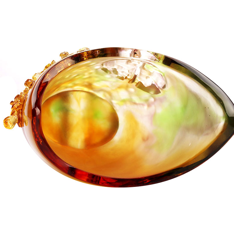 ホームデコレーション梅の花彫刻デザイン琥珀ガラス花瓶