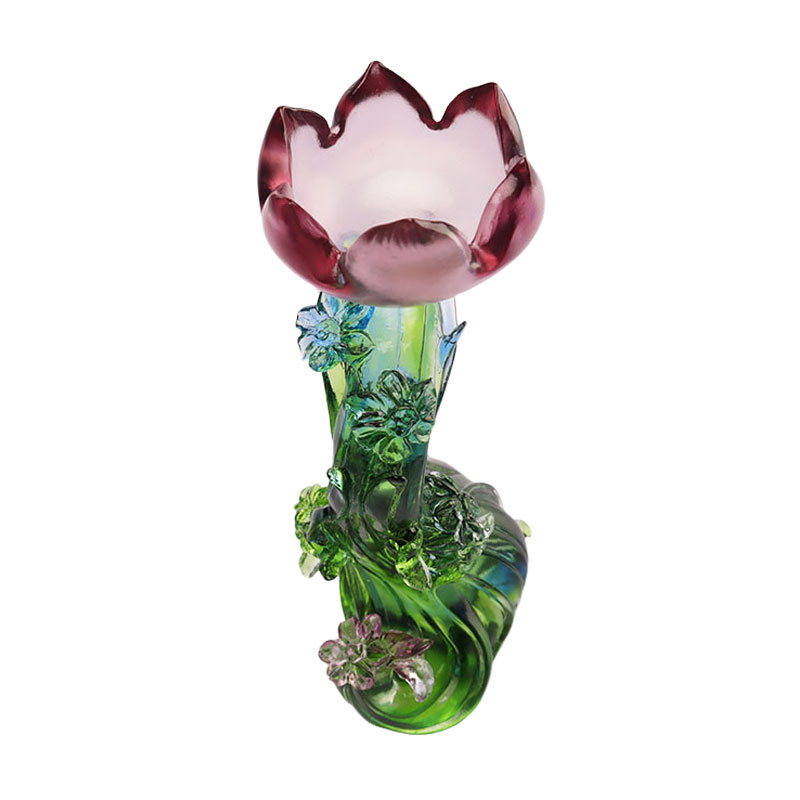 クリスタルガラスの蓮型燭台