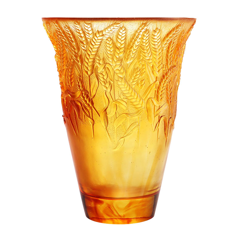 小麦の穂を型押しした琥珀色のガラス花瓶