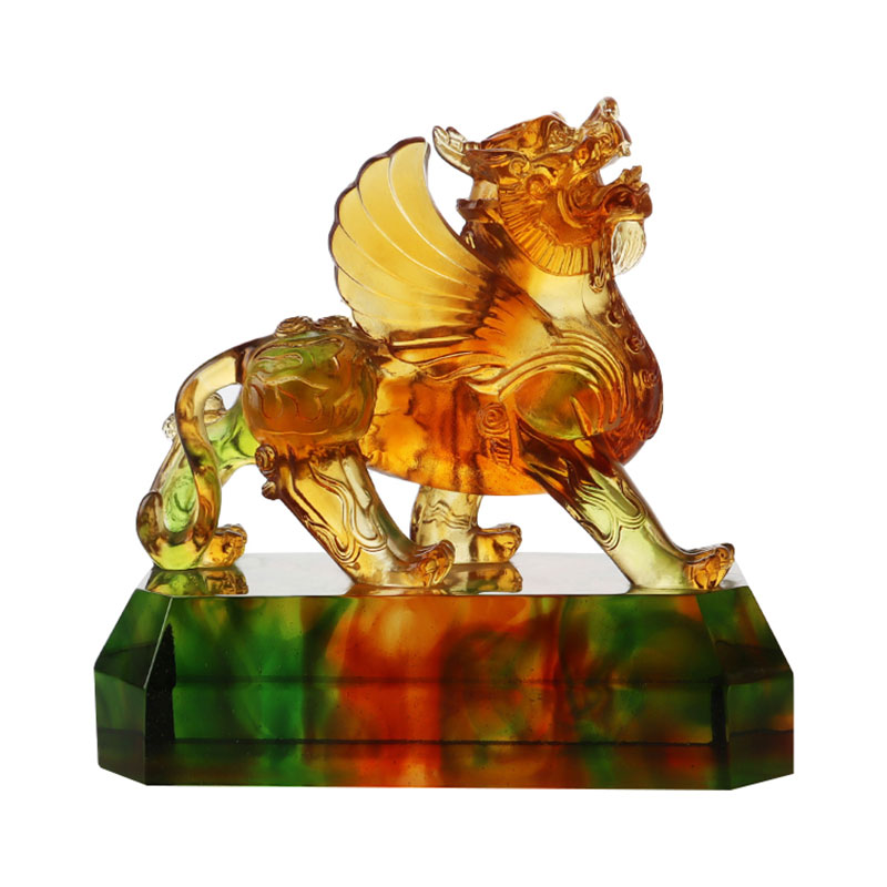 透き通った色釉の獣の置物