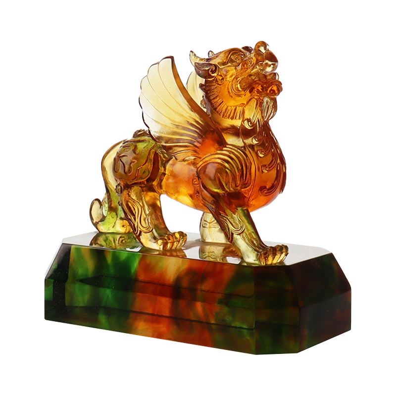 透き通った色釉の獣の置物