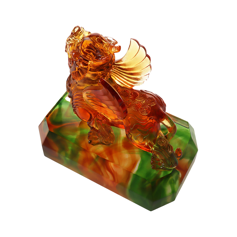 透き通った色釉の獣の置物