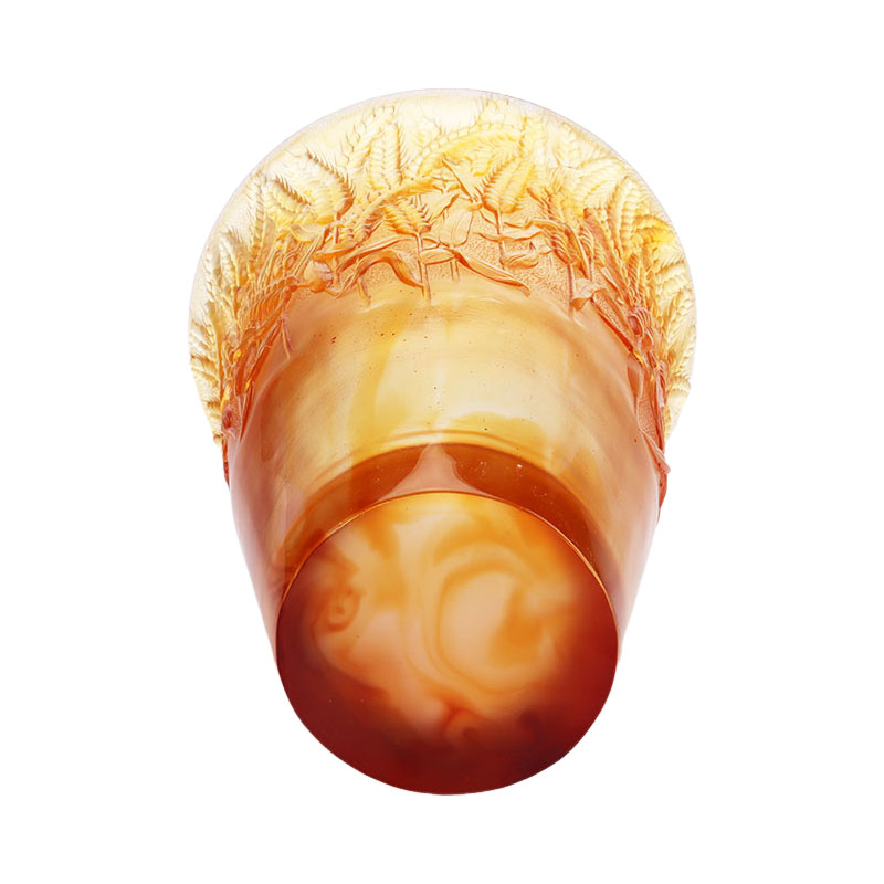 小麦の穂を型押しした琥珀色のガラス花瓶