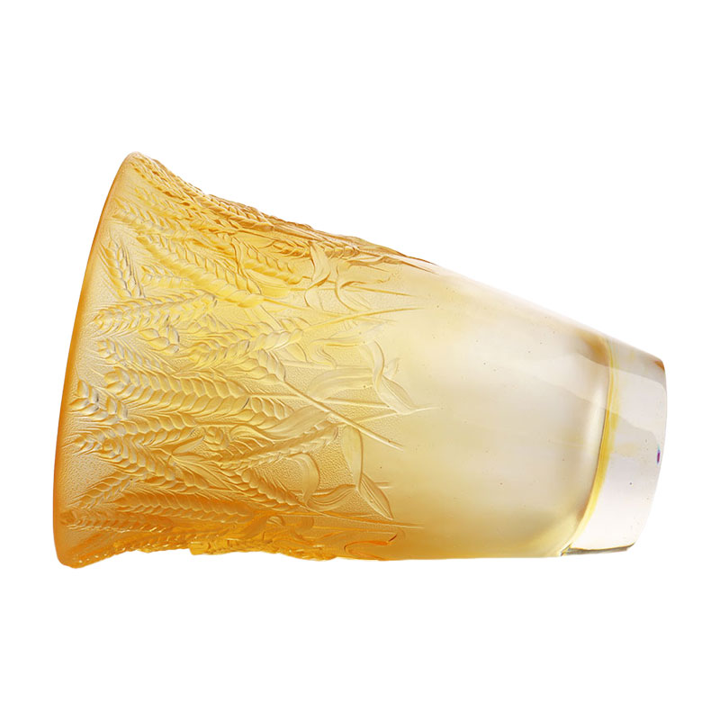 小麦の穂を型押しした琥珀色のガラス花瓶