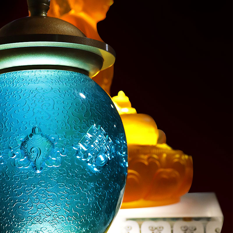 ロイヤルブルー 八吉祥仏具 クリスタルガラス製お供え物