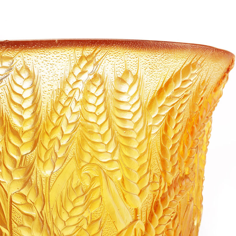 小麦の穂を型押しした琥珀色のガラス花瓶