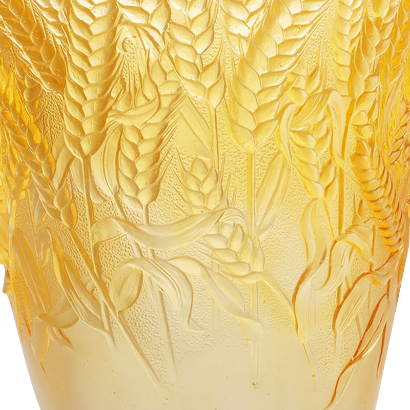 小麦の穂を型押しした琥珀色のガラス花瓶