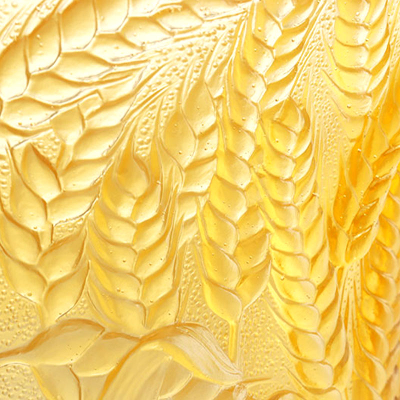 小麦の穂を型押しした琥珀色のガラス花瓶