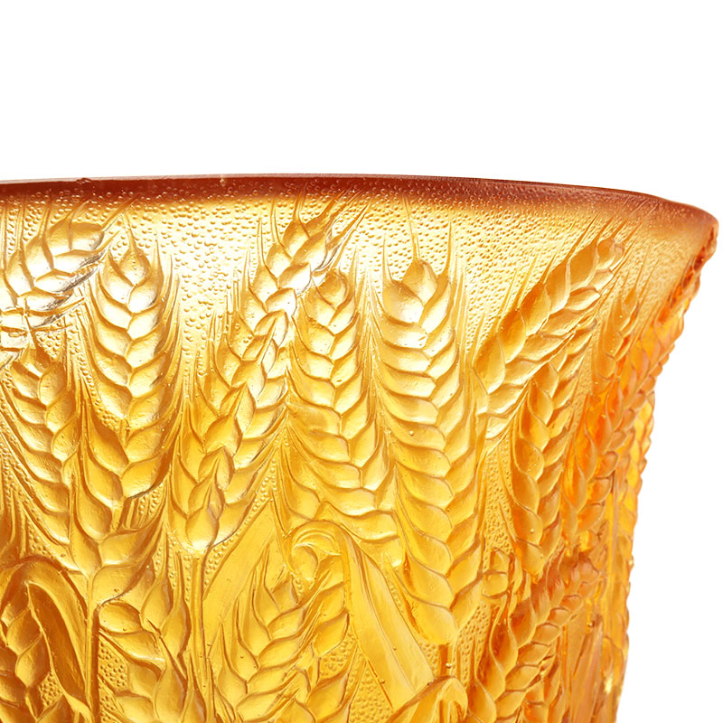 小麦の穂を型押しした琥珀色のガラス花瓶