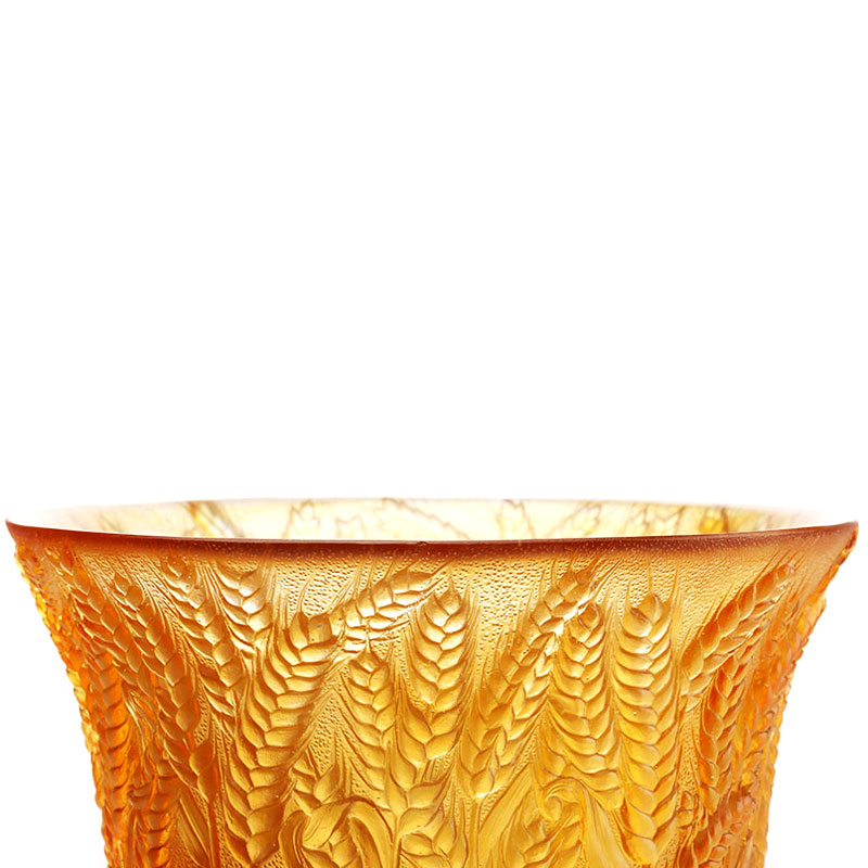 小麦の穂を型押しした琥珀色のガラス花瓶