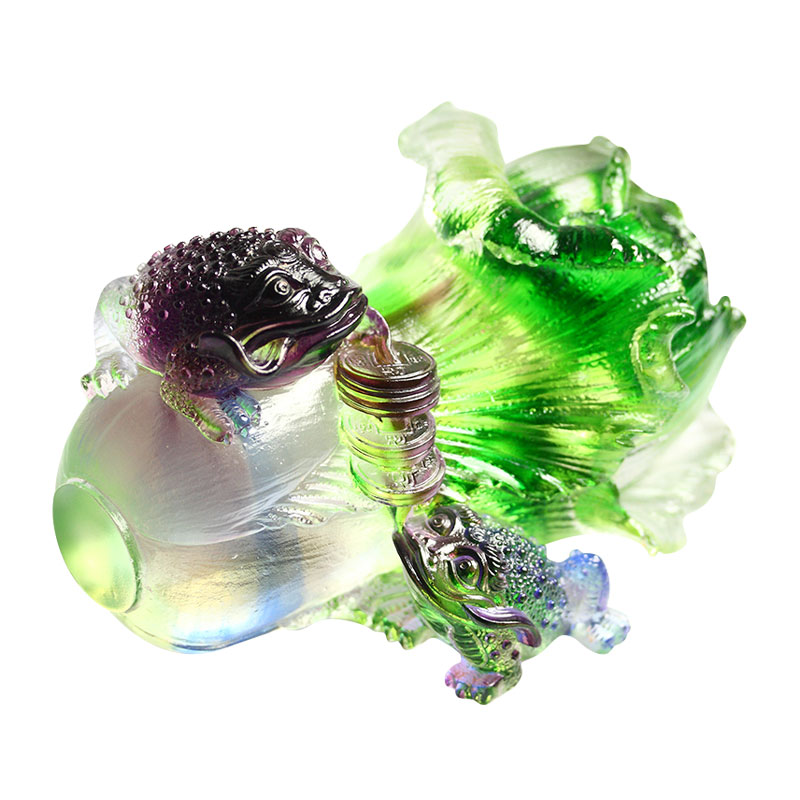 クリスタルガラスゴールデンヒキガエルの彫刻の装飾品